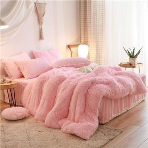 Luxury Plush Shaggy Duvet Cover Flannel Velvet Bedding(1Faux Fur +2 Pillowcases)